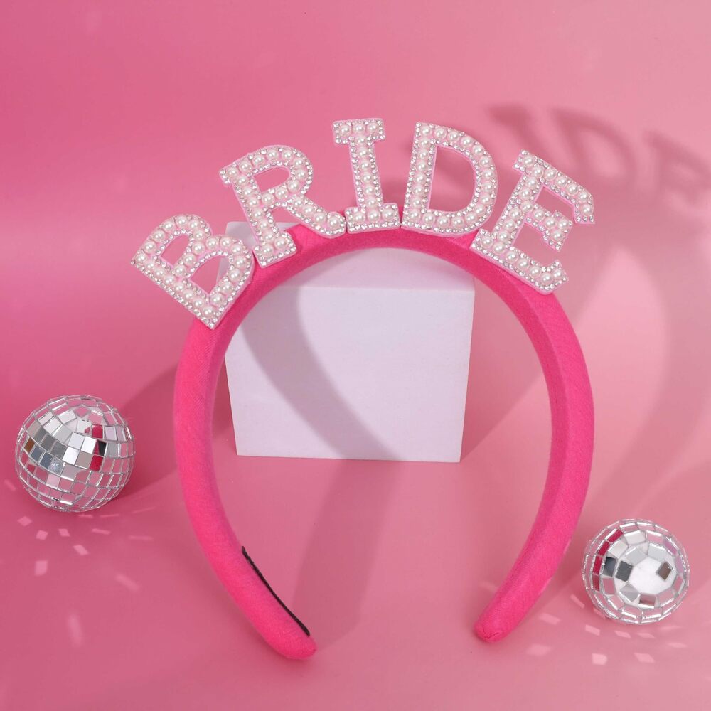 1790 Hot Pink Pearl Bride to Be Headband - Disco Bachelorette Party